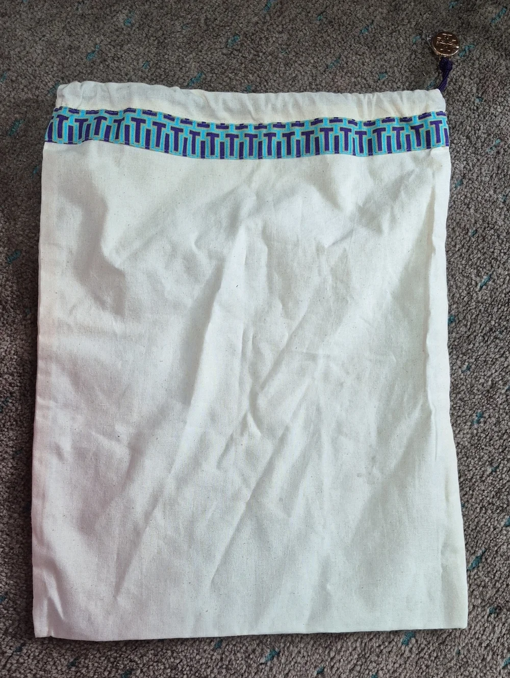 Tory Burch  OFF White Drawstring Dust Bag with Blue Trim! NWT!